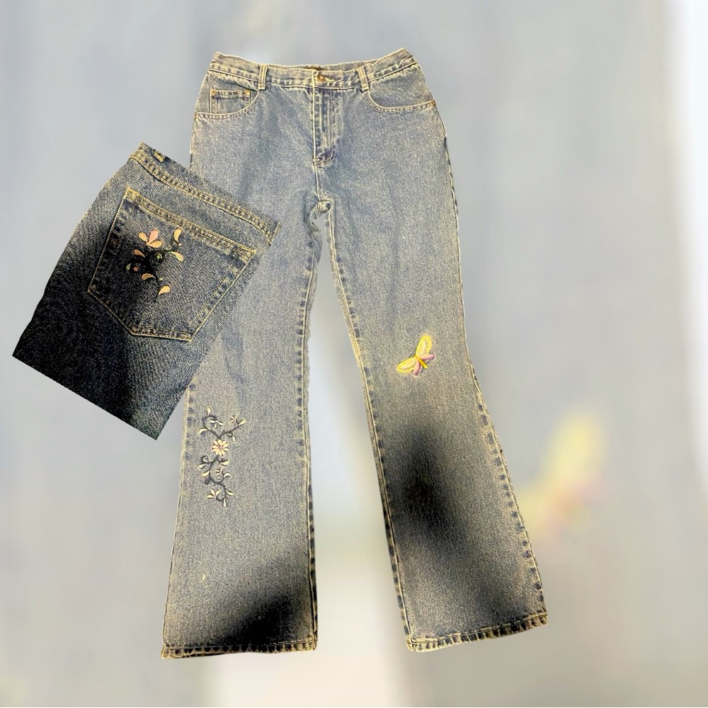 90’s Embroidered Butterfly and Floral Jeans